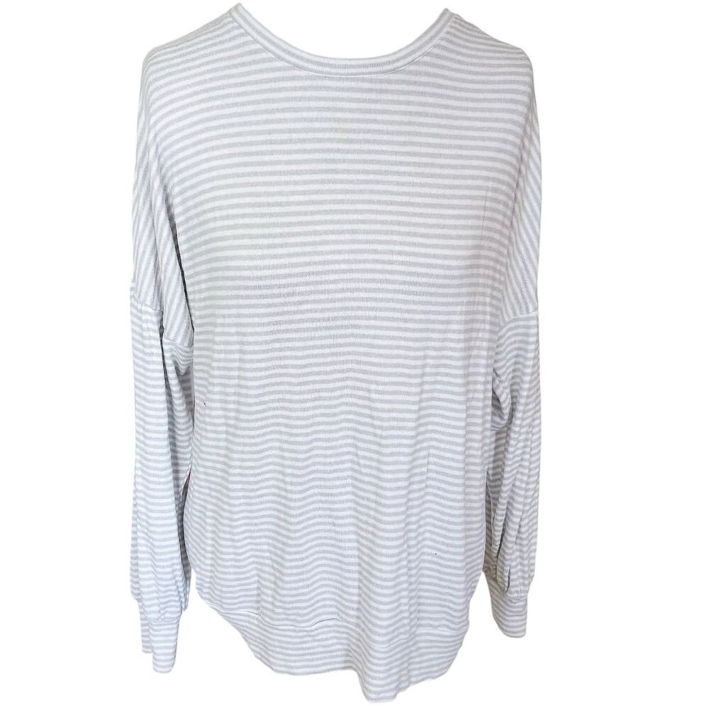 LUCKY BRAND Womens Stripe Slouch Sweater Top Cozy Sz Gray White Sz Medium Flaw